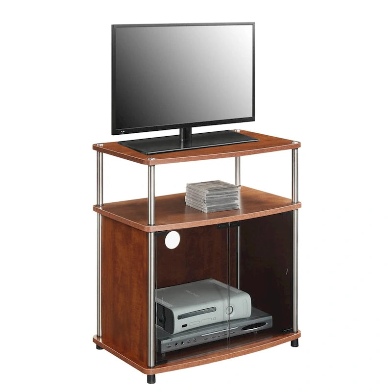 Meuble TV Designs2Go de Convenience Concepts, 66 cm, avec armoire de rangement en verre noir et étagère