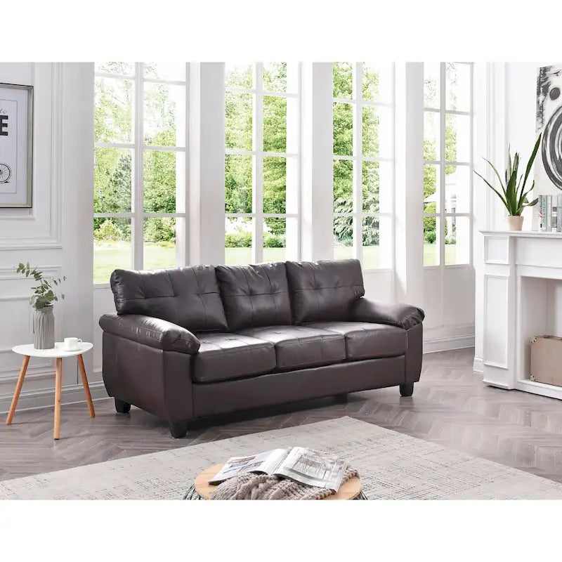 Canapé droit en similicuir à accoudoirs évasés Gallant 78 po L - 33L x 78W x 35H