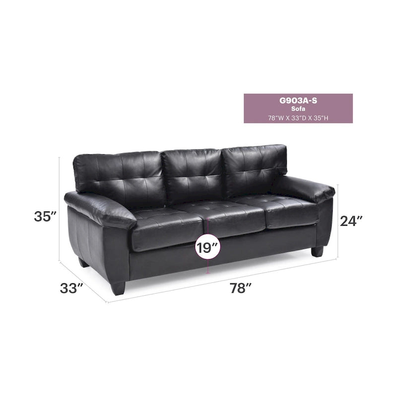 Canapé droit en similicuir à accoudoirs évasés Gallant 78 po L - 33L x 78W x 35H