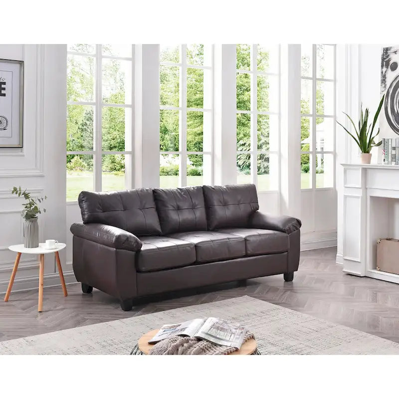 Canapé droit en similicuir à accoudoirs évasés Gallant 78 po L - 33L x 78W x 35H