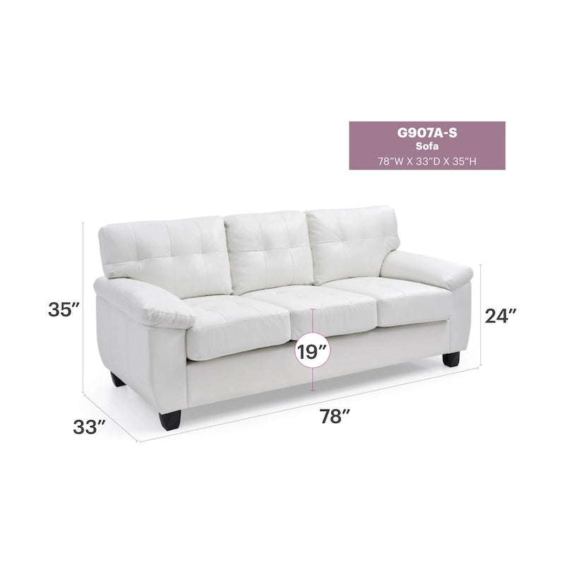Canapé droit en similicuir à accoudoirs évasés Gallant 78 po L - 33L x 78W x 35H