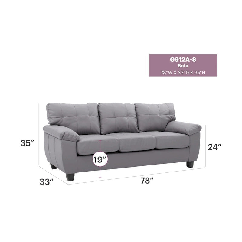 Canapé droit en similicuir à accoudoirs évasés Gallant 78 po L - 33L x 78W x 35H