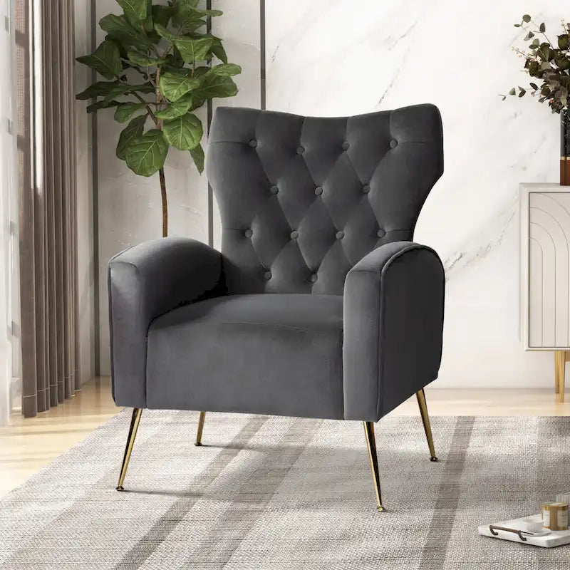 Chaise tuftée Abadiana Accent avec base en métal par HULALA HOME