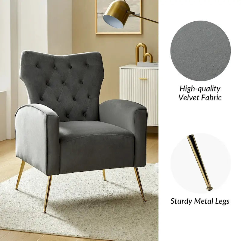 Chaise tuftée Abadiana Accent avec base en métal par HULALA HOME