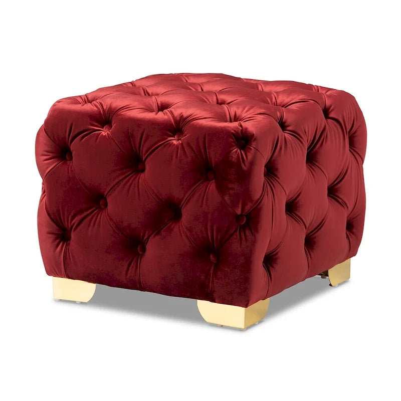 Pouf Glam Velours avec Pieds Dorés