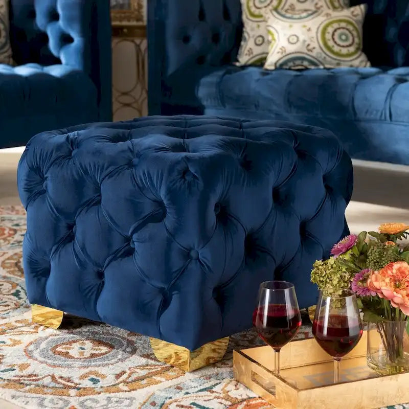 Pouf Glam Velours avec Pieds Dorés