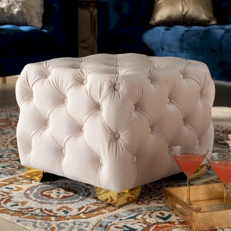 Pouf Glam Velours avec Pieds Dorés