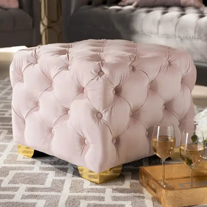 Pouf Glam Velours avec Pieds Dorés