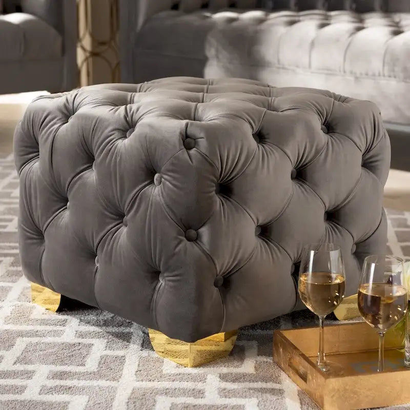 Pouf Glam Velours avec Pieds Dorés