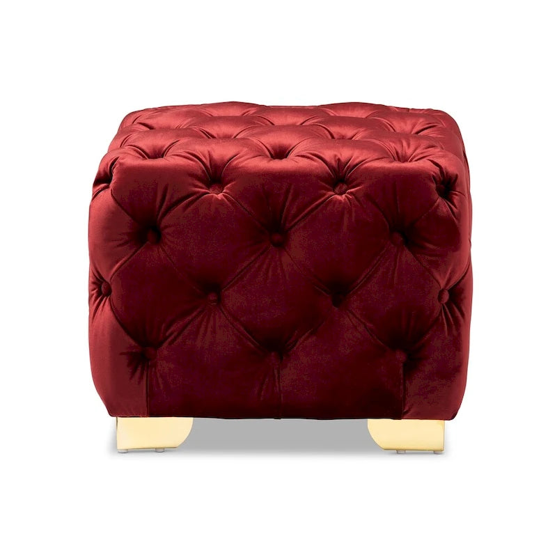 Pouf Glam Velours avec Pieds Dorés