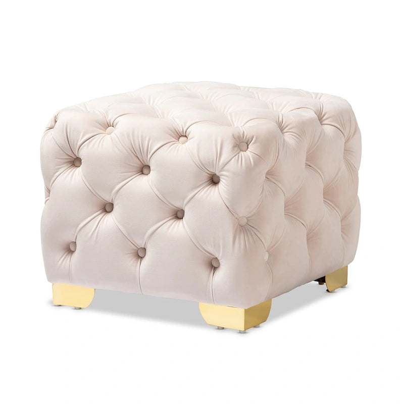 Pouf Glam Velours avec Pieds Dorés