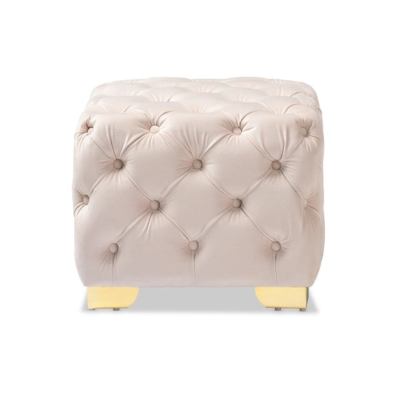 Pouf Glam Velours avec Pieds Dorés