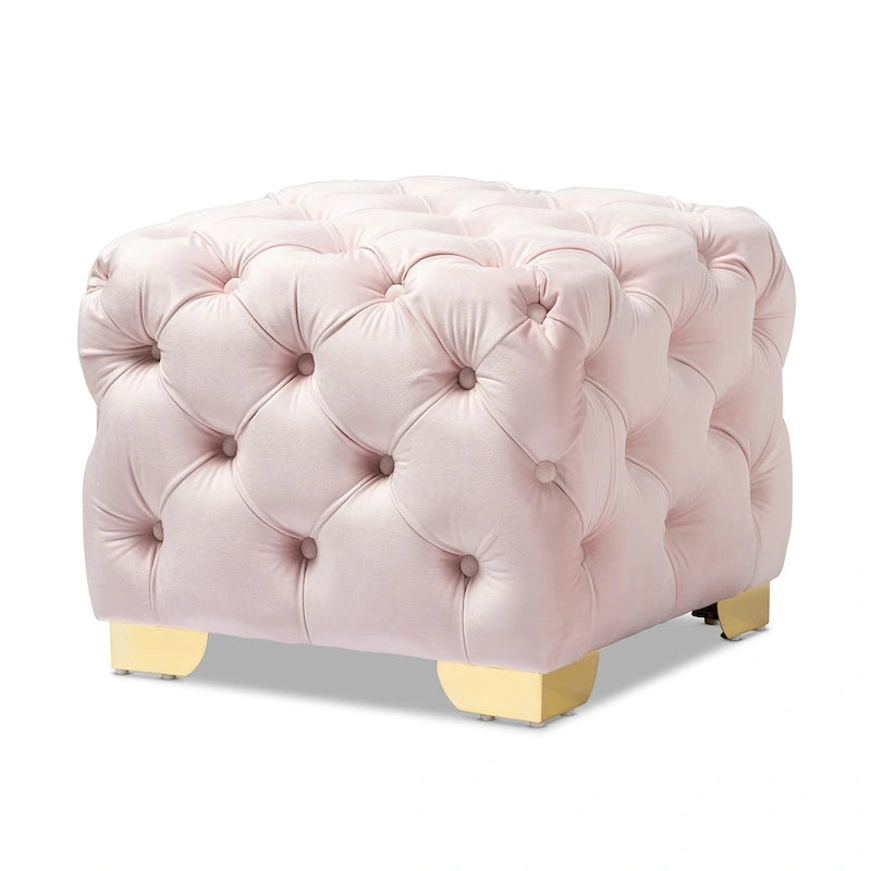 Pouf Glam Velours avec Pieds Dorés
