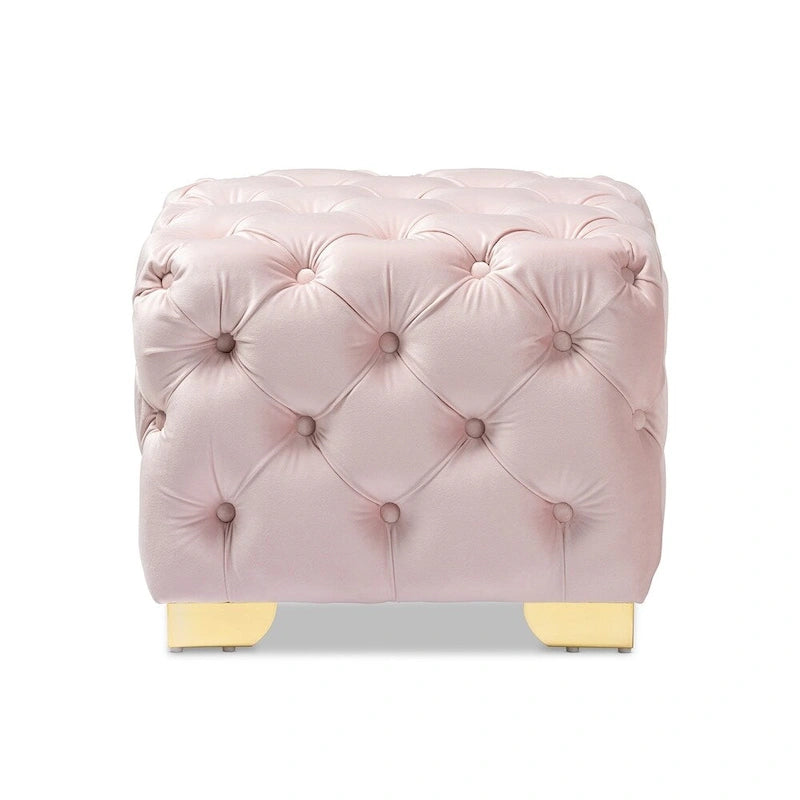 Pouf Glam Velours avec Pieds Dorés