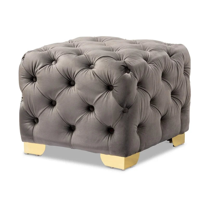 Pouf Glam Velours avec Pieds Dorés