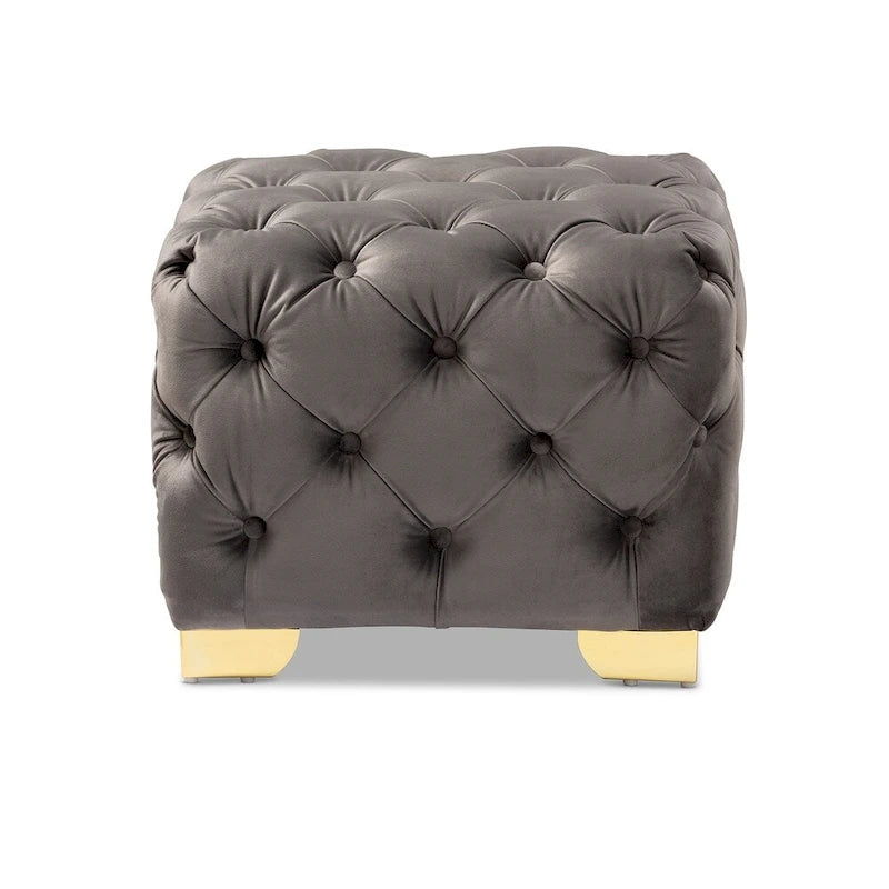 Pouf Glam Velours avec Pieds Dorés