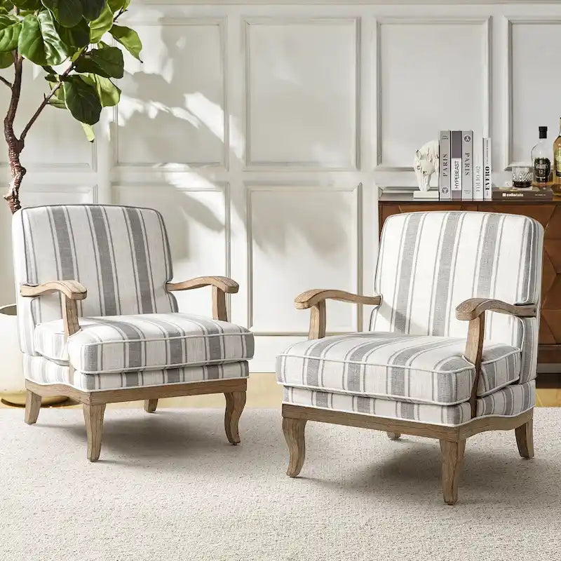 Fauteuil Rinaldo Farmhouse en polyester avec pieds en bois massif, lot de 2, par HULALA HOME