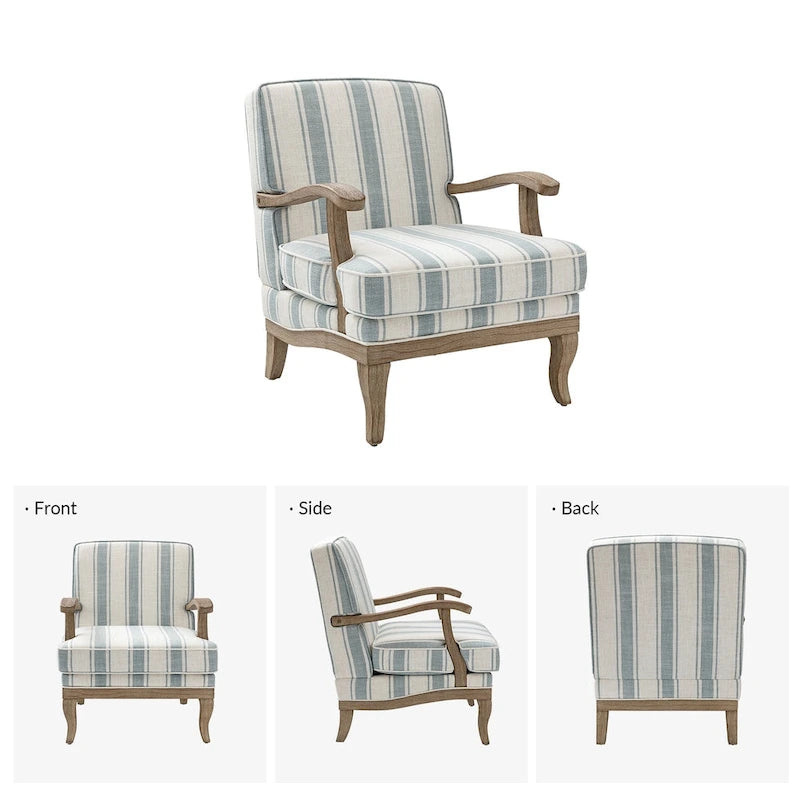 Fauteuil Rinaldo Farmhouse en polyester avec pieds en bois massif, lot de 2, par HULALA HOME