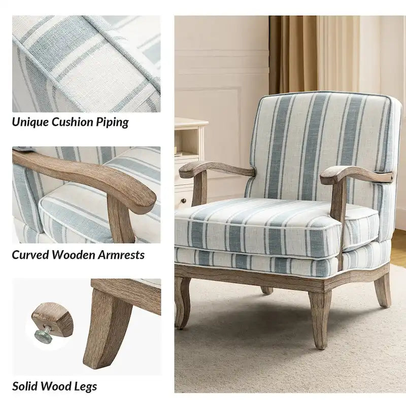 Fauteuil Rinaldo Farmhouse en polyester avec pieds en bois massif, lot de 2, par HULALA HOME