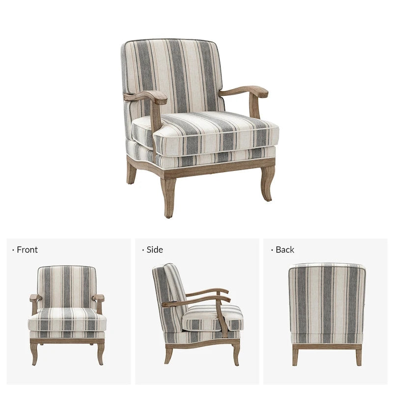 Fauteuil Rinaldo Farmhouse en polyester avec pieds en bois massif, lot de 2, par HULALA HOME