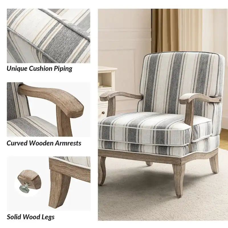 Fauteuil Rinaldo Farmhouse en polyester avec pieds en bois massif, lot de 2, par HULALA HOME
