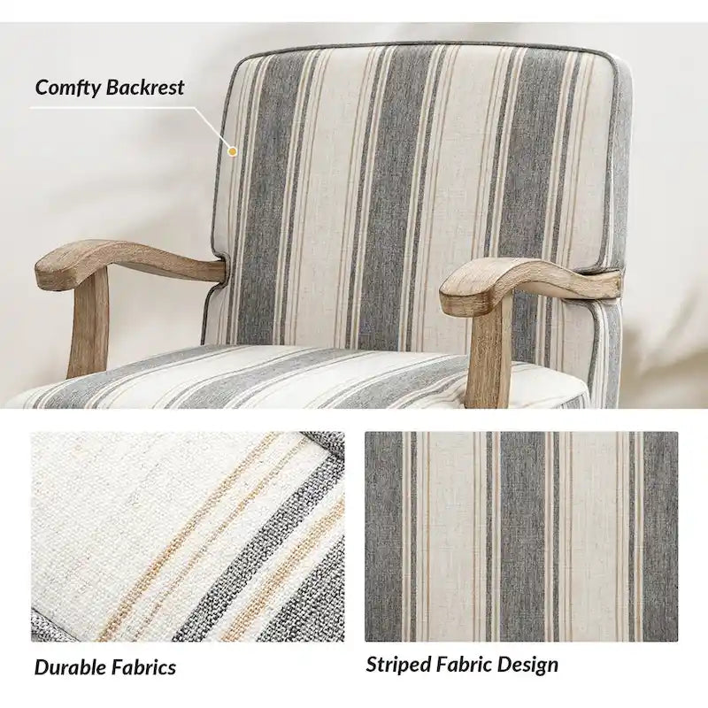 Fauteuil Rinaldo Farmhouse en polyester avec pieds en bois massif, lot de 2, par HULALA HOME