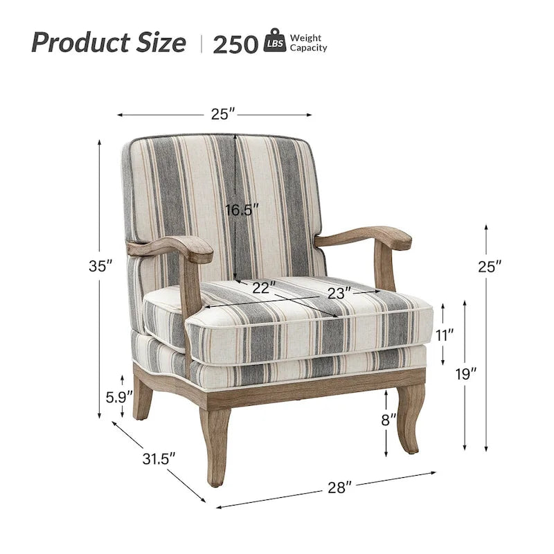Fauteuil Rinaldo Farmhouse en polyester avec pieds en bois massif, lot de 2, par HULALA HOME