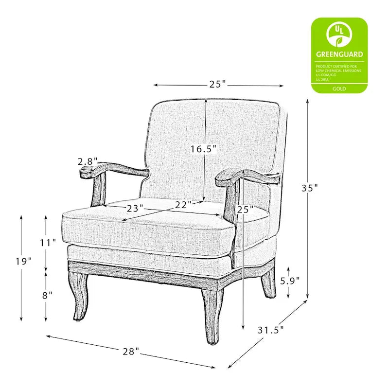 Fauteuil Rinaldo Farmhouse en polyester avec pieds en bois massif, lot de 2, par HULALA HOME