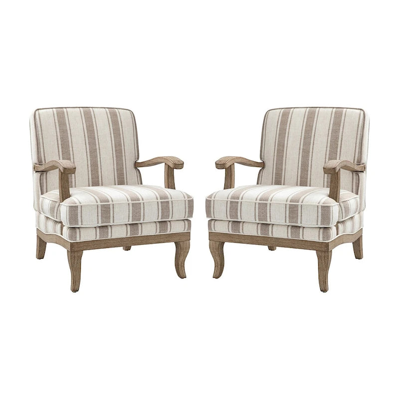 Fauteuil Rinaldo Farmhouse en polyester avec pieds en bois massif, lot de 2, par HULALA HOME