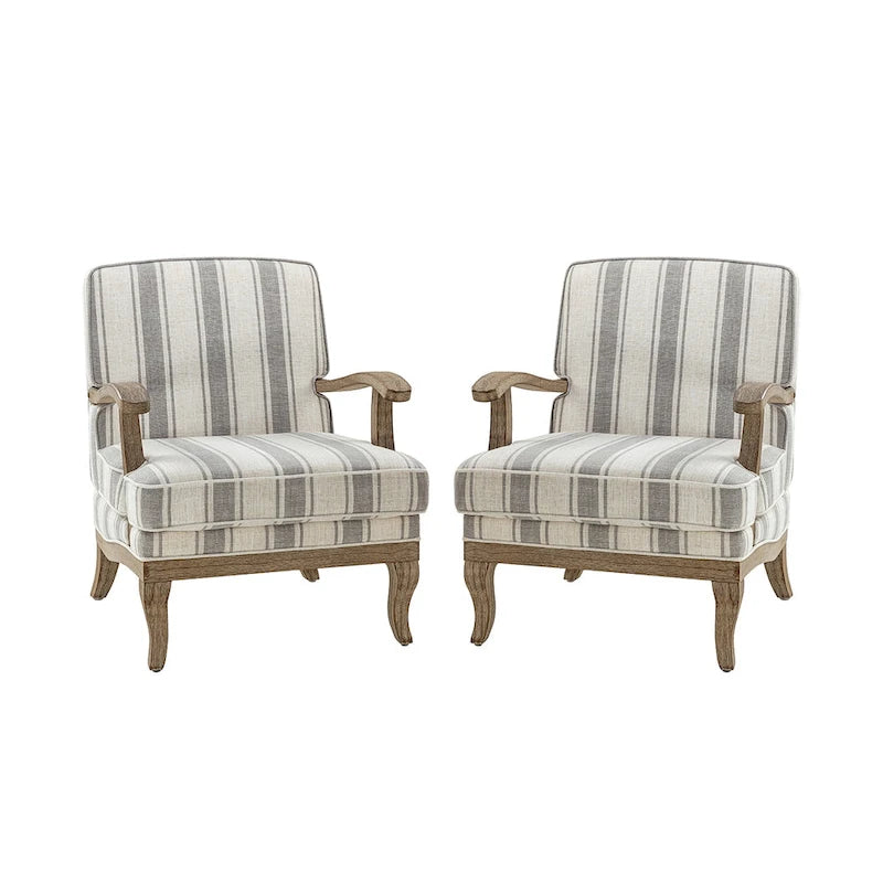 Fauteuil Rinaldo Farmhouse en polyester avec pieds en bois massif, lot de 2, par HULALA HOME