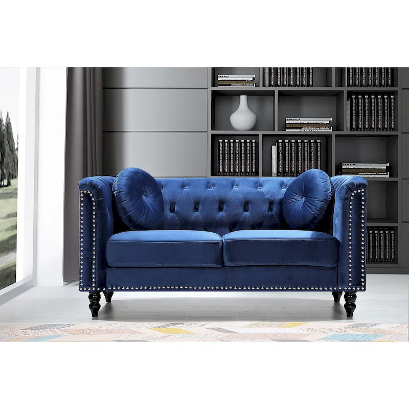 Causeuse Calvin Classic Kittleson Chesterfield en velours avec clous décoratifs