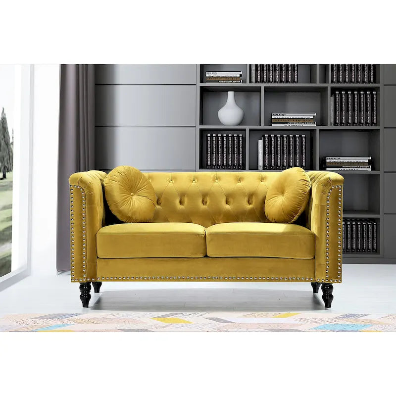 Causeuse Calvin Classic Kittleson Chesterfield en velours avec clous décoratifs