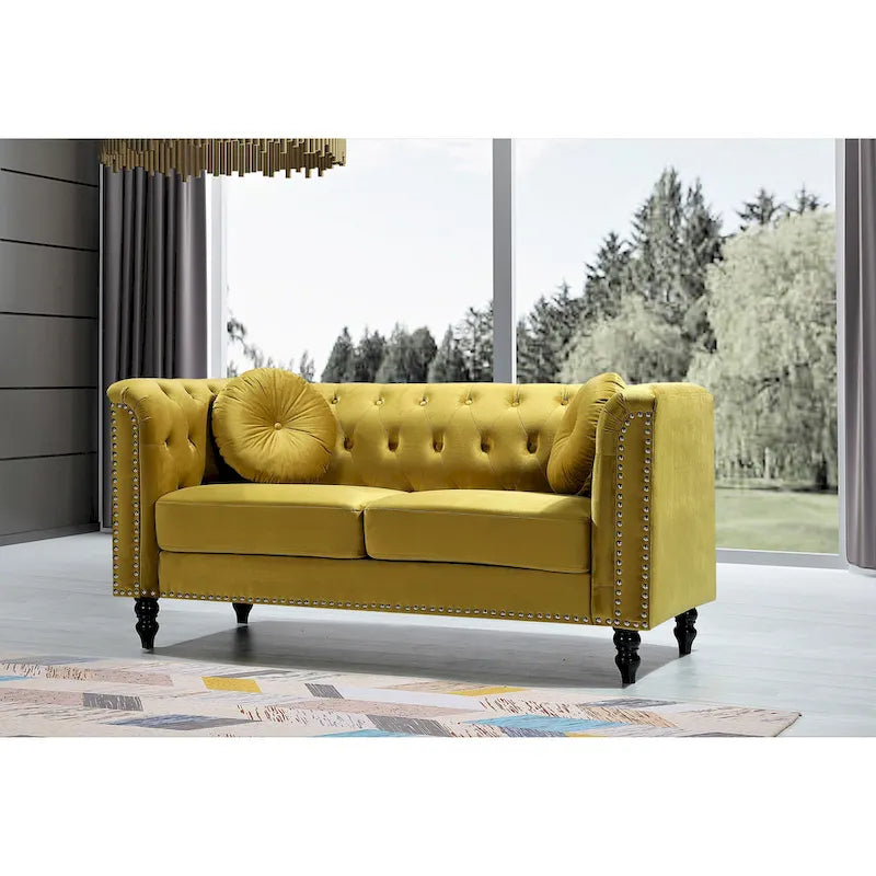 Causeuse Calvin Classic Kittleson Chesterfield en velours avec clous décoratifs
