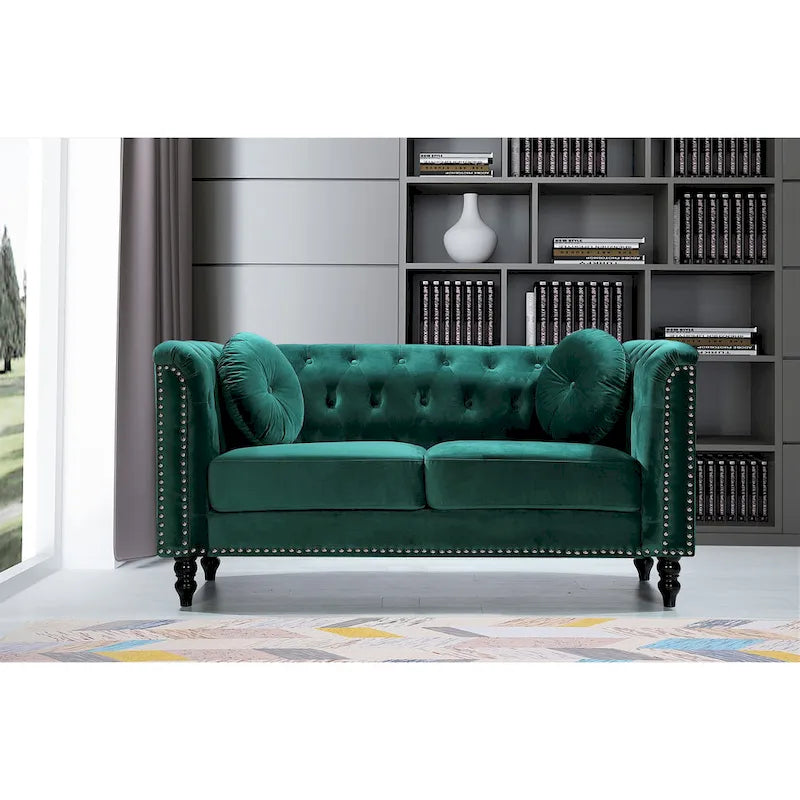 Causeuse Calvin Classic Kittleson Chesterfield en velours avec clous décoratifs