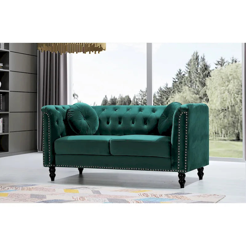 Causeuse Calvin Classic Kittleson Chesterfield en velours avec clous décoratifs