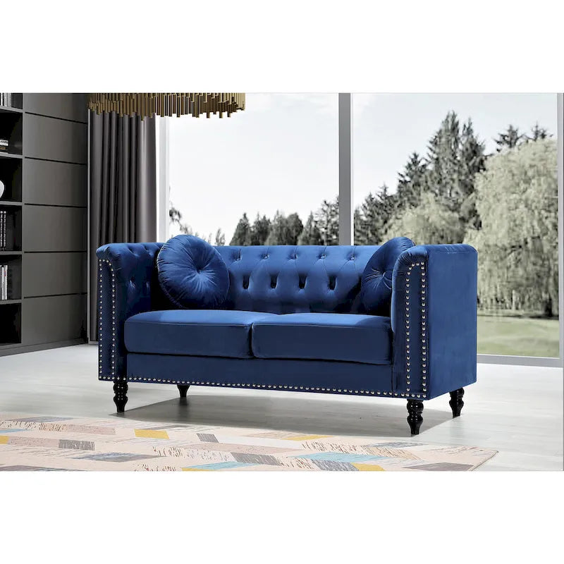 Causeuse Calvin Classic Kittleson Chesterfield en velours avec clous décoratifs