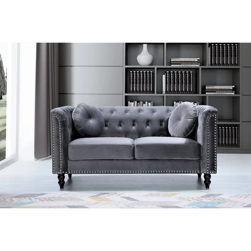 Causeuse Calvin Classic Kittleson Chesterfield en velours avec clous décoratifs