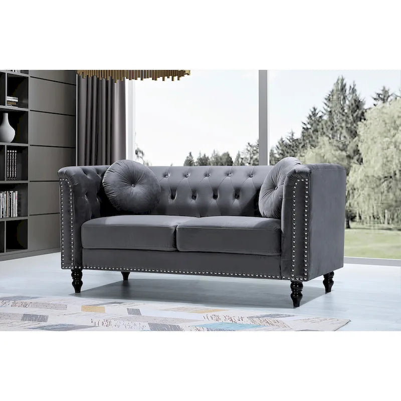 Causeuse Calvin Classic Kittleson Chesterfield en velours avec clous décoratifs
