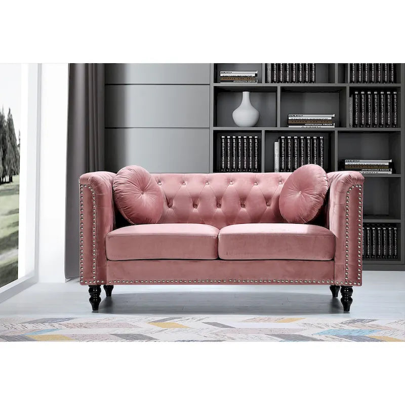 Causeuse Calvin Classic Kittleson Chesterfield en velours avec clous décoratifs
