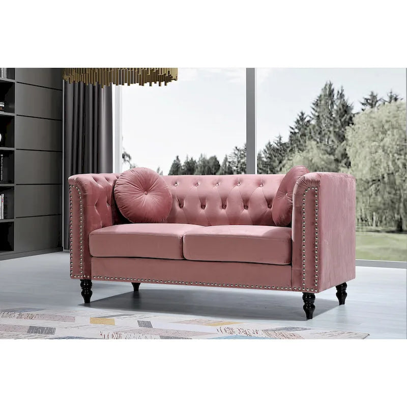 Causeuse Calvin Classic Kittleson Chesterfield en velours avec clous décoratifs