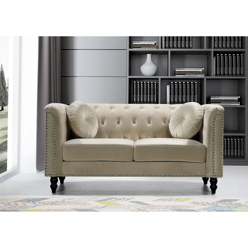 Causeuse Calvin Classic Kittleson Chesterfield en velours avec clous décoratifs
