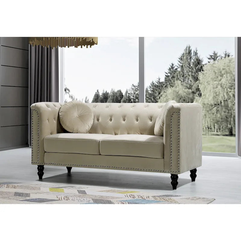 Causeuse Calvin Classic Kittleson Chesterfield en velours avec clous décoratifs