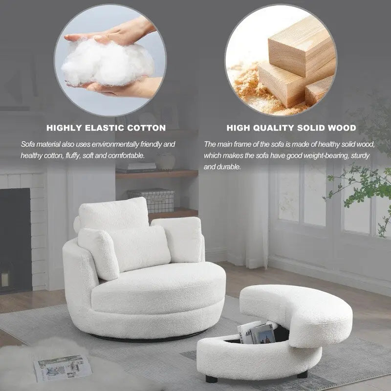 Fauteuil pivotant Circle avec pouf de rangement Moon et 4 coussins