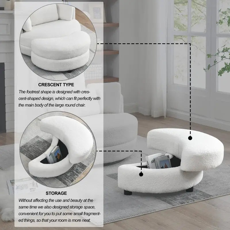 Fauteuil pivotant Circle avec pouf de rangement Moon et 4 coussins