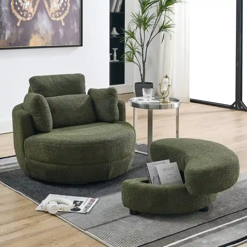Fauteuil pivotant Circle avec pouf de rangement Moon et 4 coussins