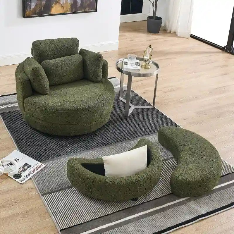 Fauteuil pivotant Circle avec pouf de rangement Moon et 4 coussins