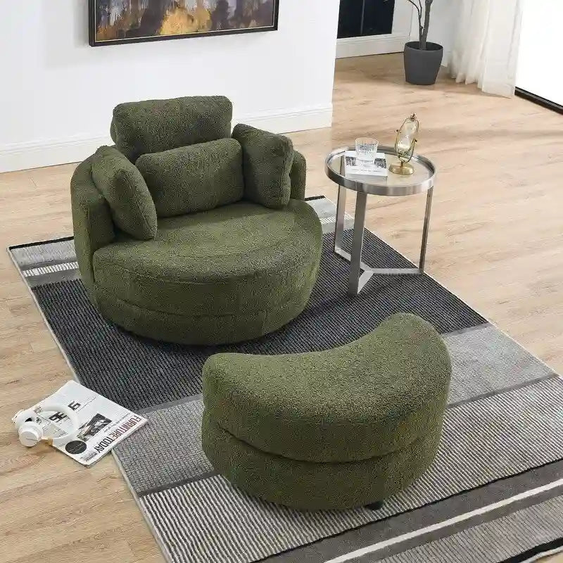 Fauteuil pivotant Circle avec pouf de rangement Moon et 4 coussins
