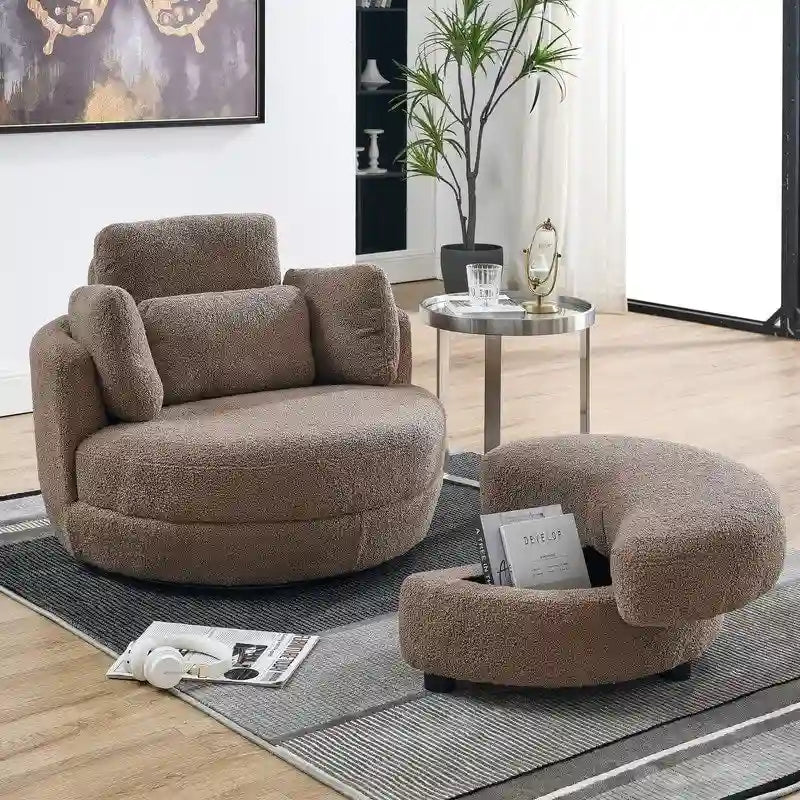 Fauteuil pivotant Circle avec pouf de rangement Moon et 4 coussins
