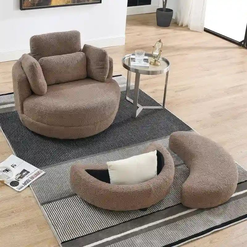 Fauteuil pivotant Circle avec pouf de rangement Moon et 4 coussins