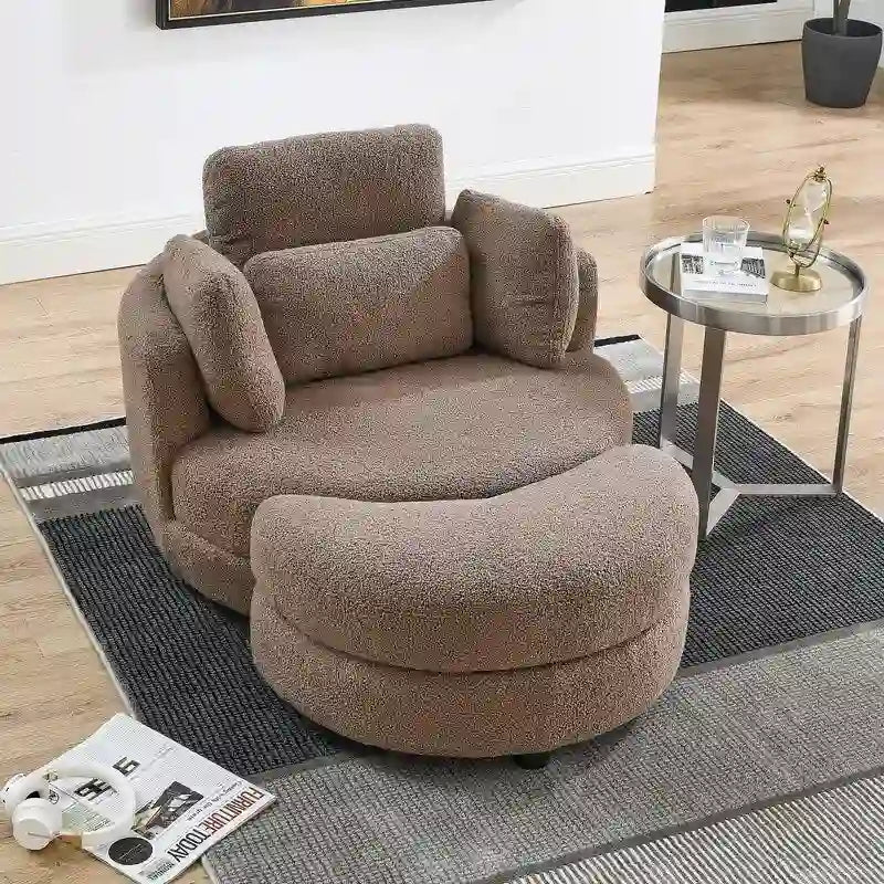 Fauteuil pivotant Circle avec pouf de rangement Moon et 4 coussins